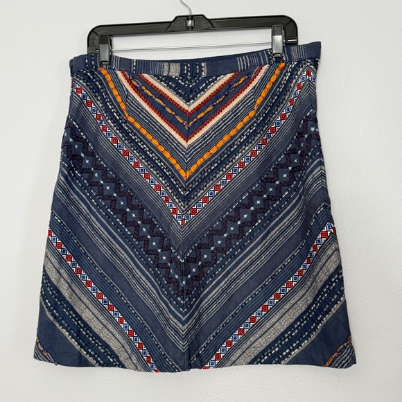 Anthropologie Maeve Blue Embroidered Denim Mini Skirt - 14 - Picture 5 of 6
